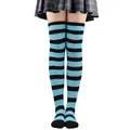 Bas autofixants à rayures bleues et noires de qualité pour cosplay et fêtes - Rayures Larges (Article 3) / Bleu Clair + Noir