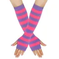 Pink and purple striped fingerless long arm warmers for carnival and party costumes - Long Striped / Lilac And Rose Red Striped (35)