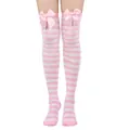 Detalle de calcetines altos a rayas rosa y blanco con lazos de satén - Talla única / Rosa Con Lazo Rosa