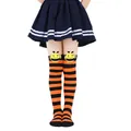 Detailed view of kids' orange and black striped bee cosplay socks with a cute plush bee doll - Kids (7-12 Years) / Orange & Black Stripes