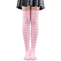 Chaussettes hautes rayées roses et blanches pour vos fêtes costumées et événements - Taille unique / Rayures Fines (12) / Rose + Blanc
