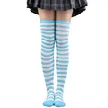 Chaussettes montantes à rayures horizontales bleues et blanches pour fête costumée - Taille unique / Rayures Fines (17) / Bleu Clair + Blanc