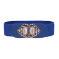 Plus size royal blue elastic waist belt with ornate jeweled buckle and faux cat-eye stones - Sapphire Blue