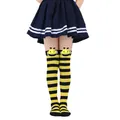 Detailed macro view of children's striped bee over-the-knee socks with cute bee dolls. - Kids (7-12 Years) / Black and Yellow Stripes