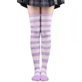 Chaussettes montantes à rayures violettes et blanches pour les fêtes et les déguisements. - Taille unique / Rayures Larges (Article 29) / Blanc et Violet Clair