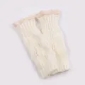 Cream knitted fingerless gloves with lace trim and hollow leaf pattern arm warmers - One Size / White