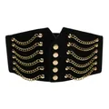 Close-up of a black elastic corset belt with elegant gold chain and stud details. - 60-80cm / Black