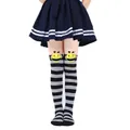 Detail of children's striped over-the-knee socks with cute plush bumblebee doll accents - Kids (7-12 Years) / Grey Black Striped