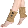 Calentadores de piernas de punto trenzado con botones color camello para botas mujer - Talla única / Estilo Punto Trenzado con Botones / Camel