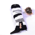 Knit striped leg warmers with three wooden buttons in black and white stripes - One Size / Black Stripe