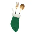 Mini groen-witte gebreide kerstsok bestekhouder voor feestelijke tafeldecoratie - S / Groen