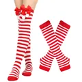 Weihnachts-Set: rot-weiß gestreifte Overknee-Socken und passende Armstulpen - Einheitsgröße / Set / Rot und Weiß Gestreift