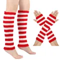Rot-weiß gestreifter Strick-Beinstulpen und fingerlose Handschuhe Set - Kleine Größe / Set / Rot und Weiß Gestreift