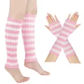 Gestricktes Stulpen-Set für Arme und Beine in Rosa und Weiß gestreift für den Winter - Kleine Größe / Set / Rosa und Weiß Gestreift