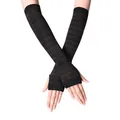 Mitaines de bras rayées noires et marron au-dessus du coude, idéales pour les fêtes de fin d'année - Taille unique / Long sans doigts / Café et Noir à Rayures Fines (14)