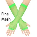 Neon green long fishnet gloves for party, vibrant fluorescent fingerless arm warmers. - One Size / Grass Green