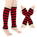 Winterwarmes Set aus rot-schwarz gestreiften Strickstulpen und fingerlosen Handschuhen - Kleine Größe / Set / Rot Schwarz Gestreift