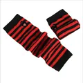 Mitaines longues à rayures rouges et noires pour fêtes - Taille unique / Long sans doigts / Rouge et Noir à Rayures Fines (9)