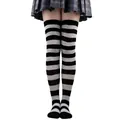 Chaussettes montantes rayées noir et gris pour fêtes et cosplay déguisé - Rayures Larges (Article 4) / Gris + Noir