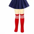 Vibrant red children's knee-high socks featuring classic white triple stripes - One Size (7-12 Years) / Red with White Stripes
