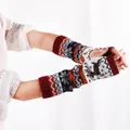 Scaldacuori in maglia da donna con motivo a renne e design a mezza dita per l'inverno. - Taglia unica / Borgogna