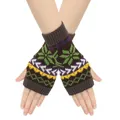Close-up detail of knitted snowflake pattern on colorful fingerless winter arm warmers - One Size / Dark Gray