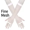 Elegant white fine fishnet elastic fingerless long gloves for party use - One Size / White