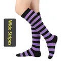 Chaussettes montantes à larges rayures violettes et noires pour cosplay et costumes - Taille unique / Large Rayure / Violet clair-noir