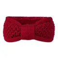 Gros plan du bandeau tricoté rouge à nœud avec doublure polaire douce pour l'hiver - Bordeaux