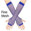 Blue elastic fine fishnet fingerless long gloves for party and nightclub styling - One Size / Sapphire Blue