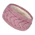 Detalle de una diadema de punto trenzado rosa con forro polar cálido en color crema - Púrpura Cuero