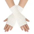 Warm winter white knitted fingerless gloves soft acrylic yarn arm warmers fake sleeves - One Size / White
