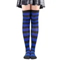 Chaussettes hautes à rayures bleues et noires pour déguisements de carnaval - Taille unique / Rayures Larges (10) / Bleu Royal + Noir