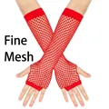 Stunning red long fishnet gloves featuring a fine mesh design for party club events. - One Size / Red