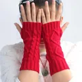 Red cable knit fingerless gloves for women and students with warm arm sleeve design - One Size / Red