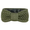 Vue macro d'un bandeau en tricot vert olive avec doublure polaire grise pour la chaleur - Vert Militaire