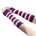 Mitaines longues à rayures rouge blanc bleu pour costumes de fête et de vacances - Taille unique / Manchettes longues sans doigts / Rayé Bleu Blanc Rouge (53)