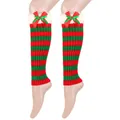Detail of festive Christmas knit leg warmers with red and green stripes and cute bows - One Size / Red And Green Striped (8#)