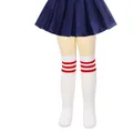 Children's knitted knee-high socks featuring three classic red stripes on white - One Size (7-12 Years) / White with Red Stripes