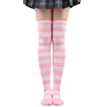 Chaussettes hautes au-dessus du genou rayées rose et blanc pour les fêtes de festival - Taille unique / Rayures Larges (13) / Rose + Blanc