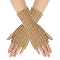 Warm winter acrylic knitted fingerless arm warmers in khaki tan color for women - One Size / Camel