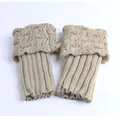 Knitted crochet boot cuffs for women with beige hollow fish scale pattern decoration - One Size / Deep Beige