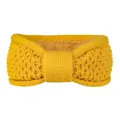 Détail d'un bandeau en tricot jaune doublé de polaire avec un nœud pour l'hiver froid. - Curcuma
