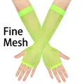 Vibrant neon green long fishnet gloves with elastic hollow-out mesh design for party - One Size / Fluorescent Green