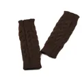 Donkerbruine vingerloze handschoenen en armwarmers met kabelpatroon van zachte wol - Eén maat / koffiekleur