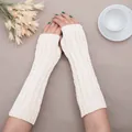 Off-white cable knit fingerless arm warmers for autumn and winter warmth - White
