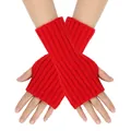 Vibrant red knitted fingerless gloves warm arm sleeves for autumn and winter outfits - One Size / Red