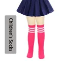Children's hot pink knee-high knit socks featuring classic triple white stripes detail - One Size (7-12 Years) / Rose Red with White Stripes