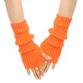 Bright orange knitted fingerless arm warmers with ribbed texture for women and JK style - One Size / Orange