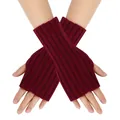 Winter wine red fingerless knitted arm warmers made of soft warm acrylic wool yarn - One Size / Burgundy
